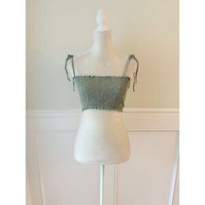 Forever 21 Green Smocked Tie-Strap Crop Top M